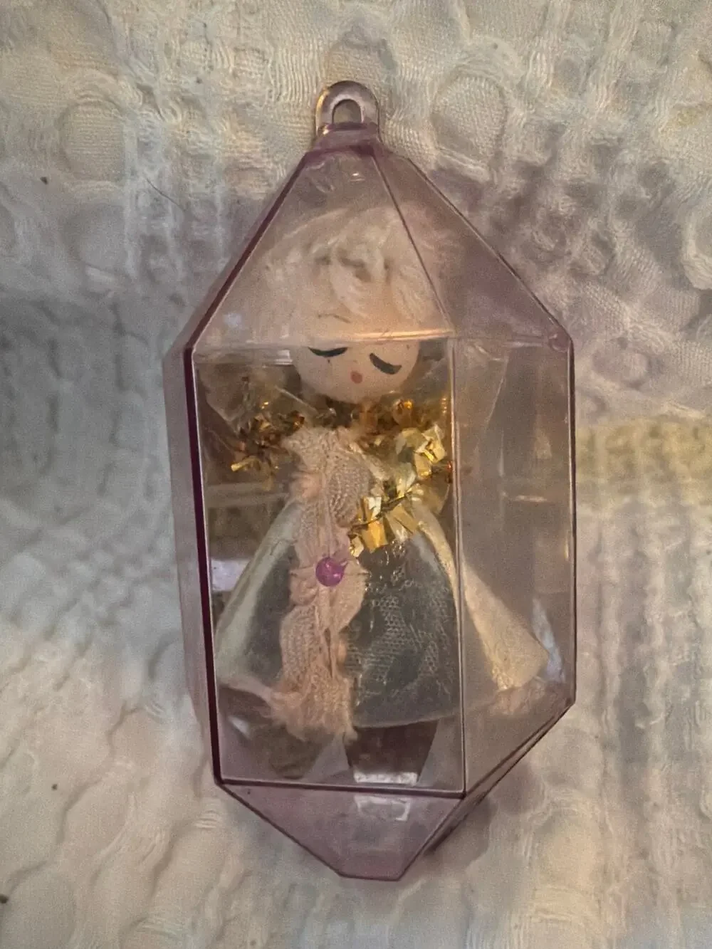 Vintage Angel in Purple Plastic Crystal Ornament Christmas Holiday Decoration